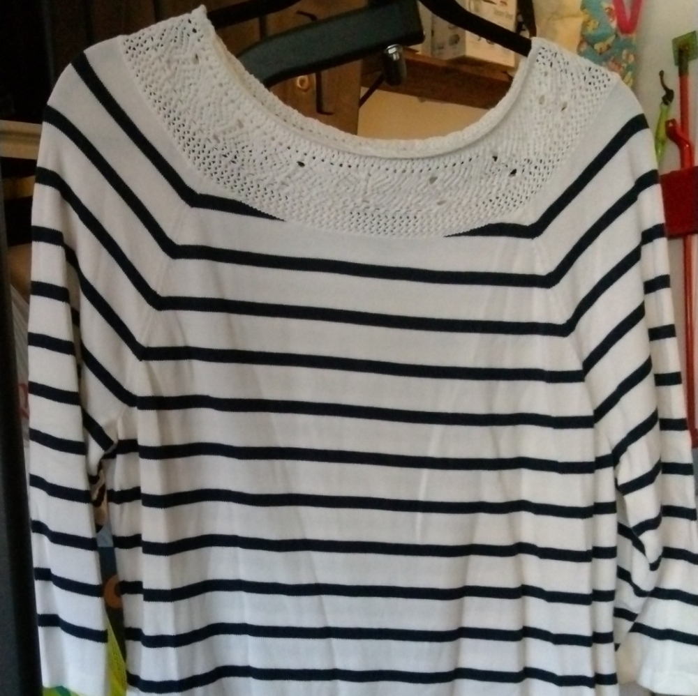 Chaps Black and White Striped Blouse